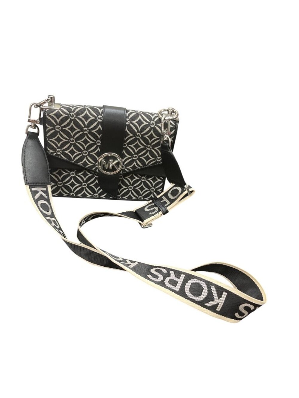 Michael Kors MK logo jacquard white black floral crossboy shoulder bag SKU 10860